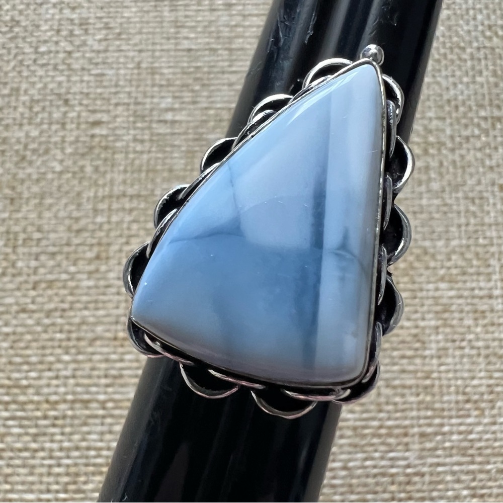 New Blue Owyhee Opal Stone Silver Overlay Ring Size 8.25